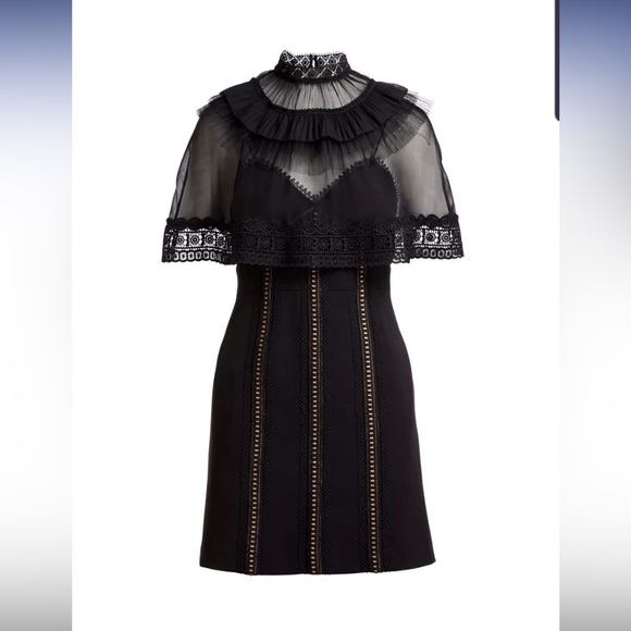 SELF-PORTRAIT Trimmed Cape Overlay Mini Dress - Picture 1 of 8
